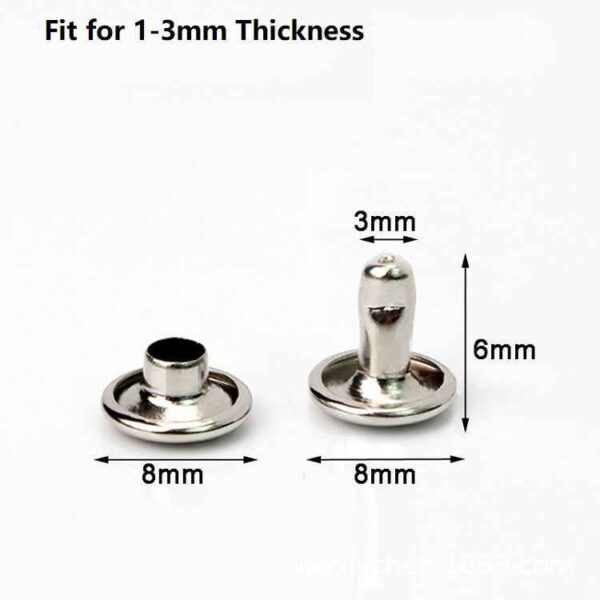 5-Color Metal Flat Double Cap Rivets 100pcs for DIY Crafts Leatherwork