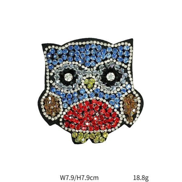 Deep Blue Handcrafted Beaded Heart Owl Fabric Patches 3 Pack - Image 2