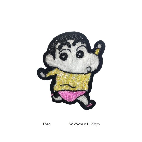 Large Crayon Shinchan Applique - Hand-Beaded Sequins Rhinestone Patch - Image 4