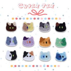 20mm Self-Adhesive Cat Head Embroidered Patches 12pcs