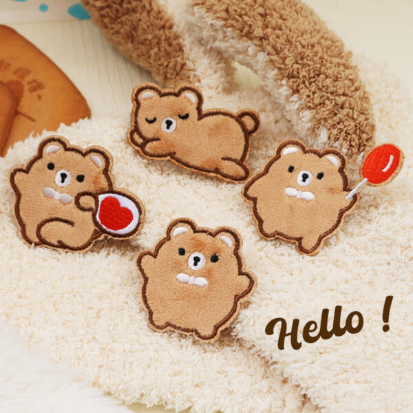 Self-Adhesive Plush Bread Bear Embroidered Patches 9 Pack - Image 2