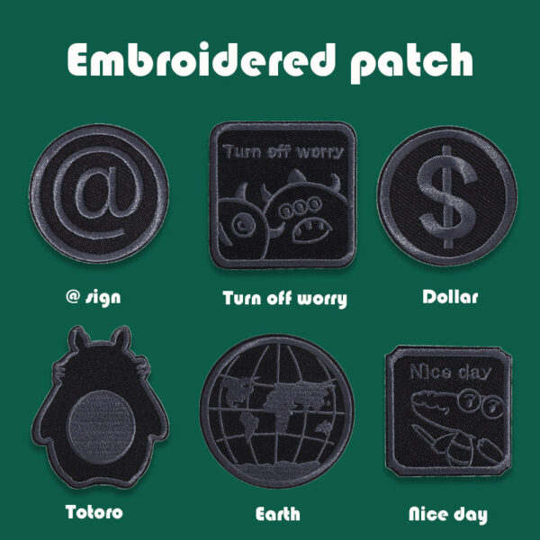 Self-Adhesive Black Embroidered Badge Patches for Down Jackets 16 Pack - Image 3
