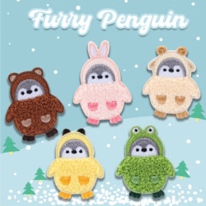 Adorable Self-Adhesive Furry Penguin Embroidered Patches 5 Pack