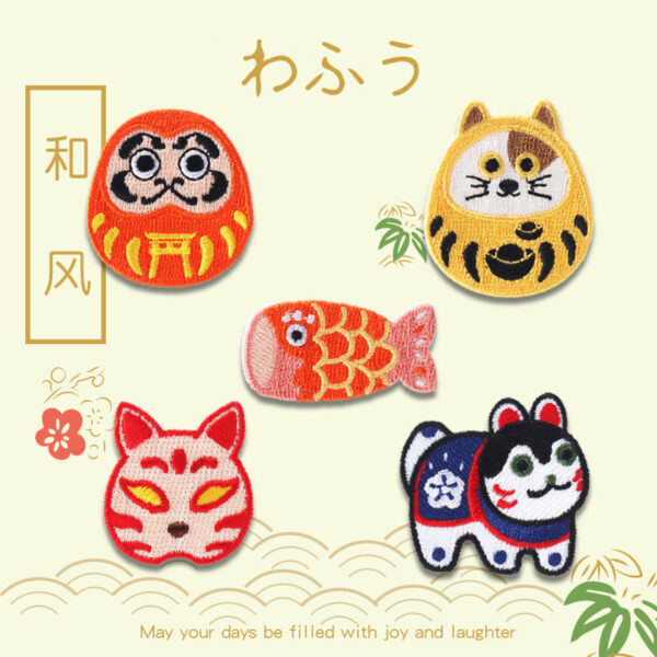 Self-Adhesive Japanese Style Daruma Embroidered Patches 5 Pack - Image 2