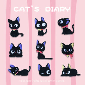 Adorable Big-Eyed & Black Cat Embroidered Patches 9pcs