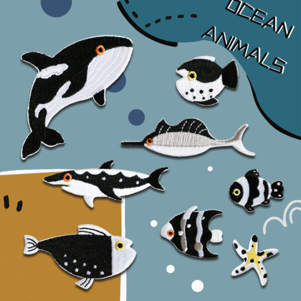 Self-Adhesive Marine Ocean Animal Embroidered Patches 8 Pack - Image 2