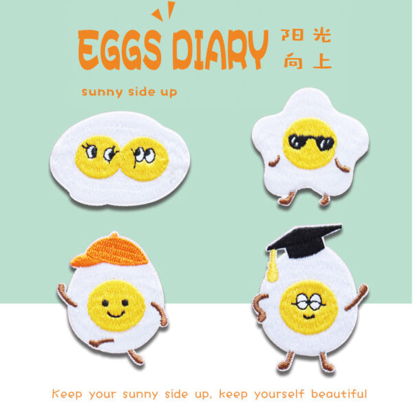 Self-Adhesive Fried Eggs Diary Embroidered Patches 4PCS - Image 2