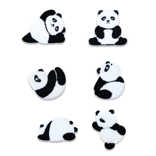 Self-Adhesive Plush Yoga Panda Embroidered Patches 6PCS