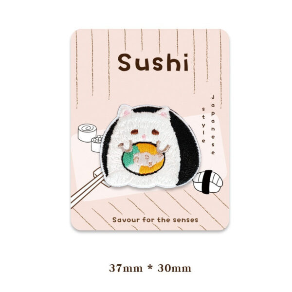 Charming Japanese - Style Cat & Sushi Embroidered Patches 5PCS - Image 4