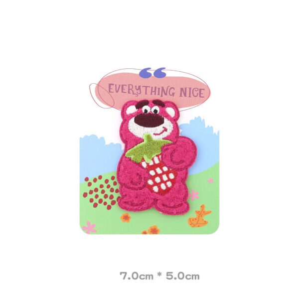 Pink Strawberry Bear Self-Adhesive Embroidered Patches 3pcs - Image 3