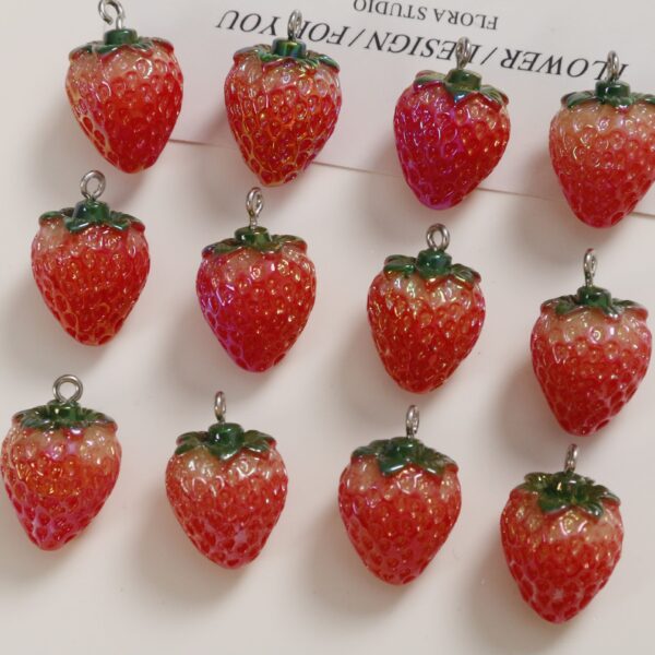 Sweet Red Resin Strawberry Pendant from the Artificial Fruit Series 6pcs - Image 2